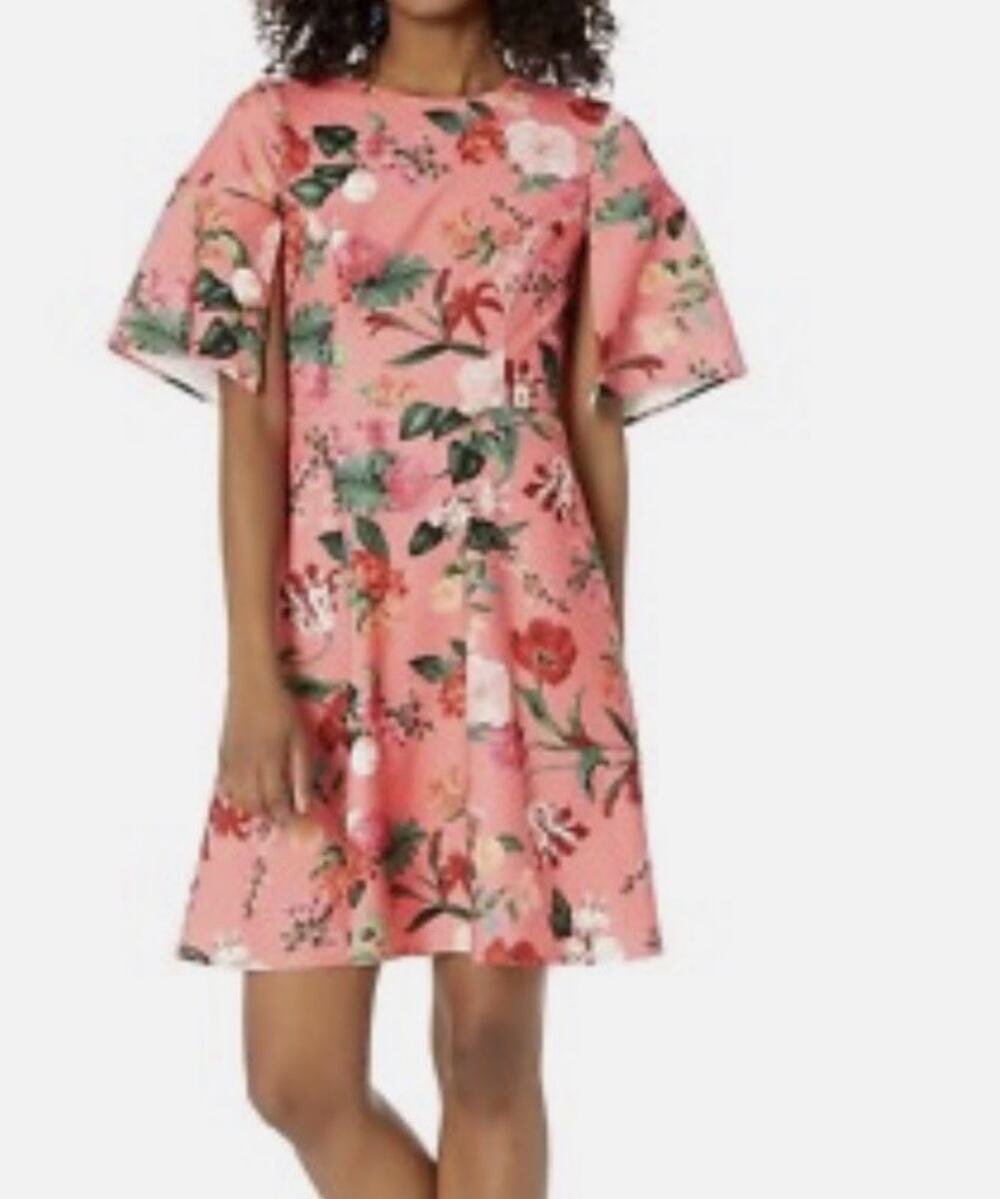NEW Vince Camuto Floral Scuba Fit And Flare Mini Dress Size 12 Coral
